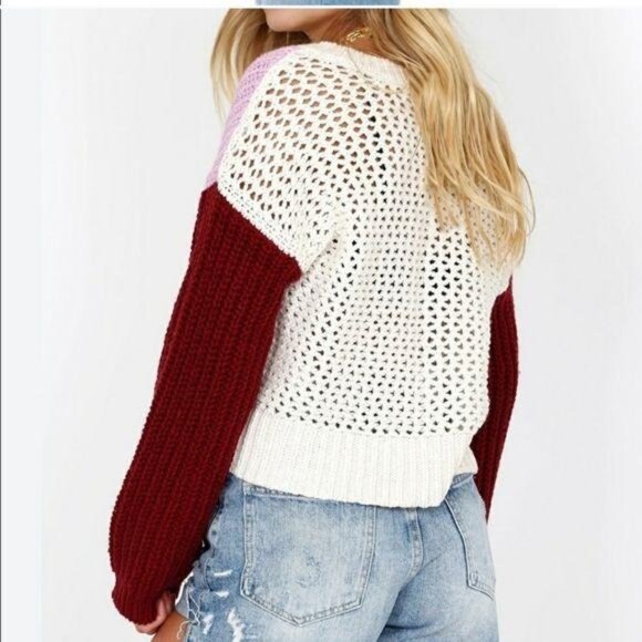 Wildfox NWT Color Me Beverly Chunky Knit Cropped Sweater pink cream red Med - Picture 9 of 12